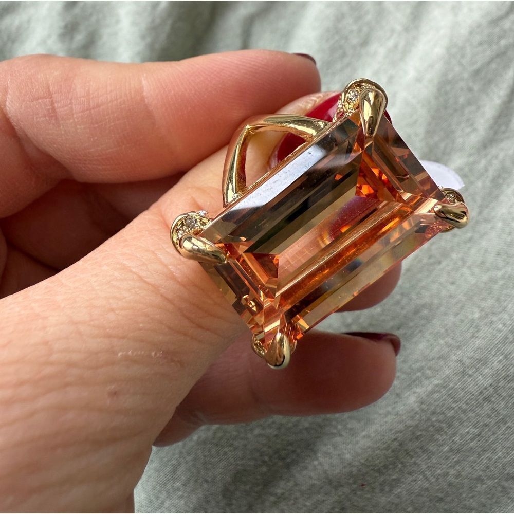 NWT 90s Camille Lucie 14 K Gold Plated Sterling Silver Massive Citrine Swarovski - Picture 6 of 9